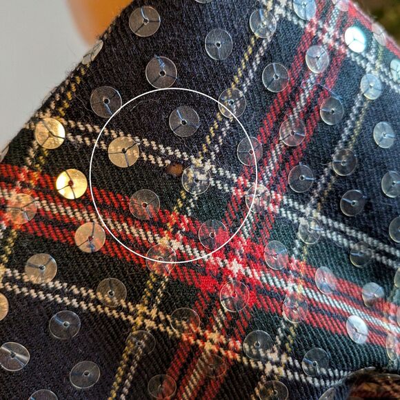 Vintage Y2K Express Sequin Plaid Mini Skirt Wool Dark Academia Clueless Size 7/8 - Picture 6 of 10